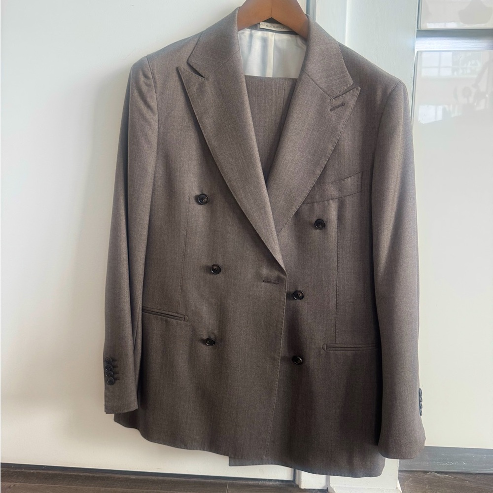Suitsupply Taupe Double Breasted Wool Suit